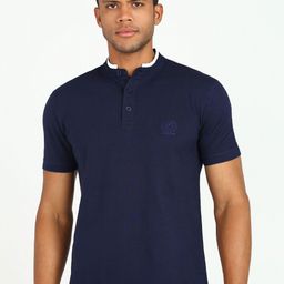 Provogue Men Mandarin Collar Applique Slim Fit T-shirt-image-101