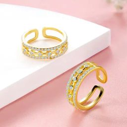 Peora White Cubic Zirconia Studded Gold-Plated Adjustable Toe Rings-image-67