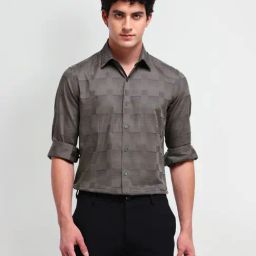 Arrow New York Grey Cotton Slim Fit Checks Shirt-image-32