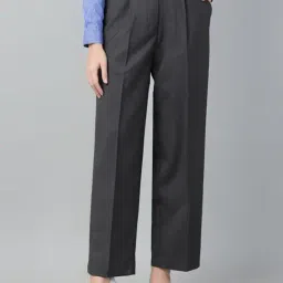 Hancock Dark Grey Blended Solid Mid Rise Trousers-image-91