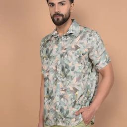 Crimsoune Club Green Slim Fit Floral Print Shirt-image-67