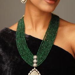 Abdesigns Gold-Tone Plated Polki American Diamond Necklace & Earring Set-24