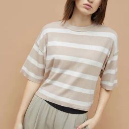 Ginger By Lifestyle Beige Regular Fit Striped T-Shirt-image-87