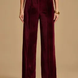 Kazo Maroon Regular Fit High Rise Pants-image-98