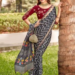 Saree Mall Black Embellished Sarees With Unstitched Blouse-image-79