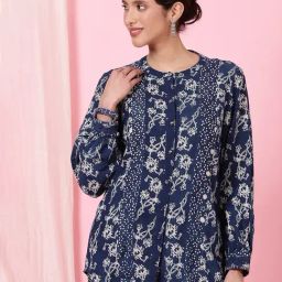 Folksong Blue Pure Cotton Printed Top-image-80