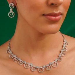 Abdesigns Silver American Diamond Cubic Zirconia Necklace & Earring Set-46