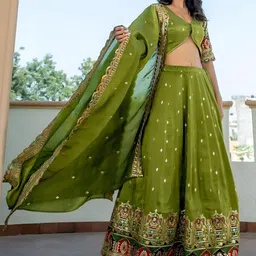FABPIXEL Embroidered Sequinned Semi-Stitched Lehenga & Unstitched Blouse With Dupatta-picture-12