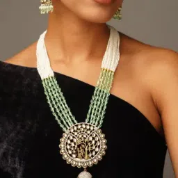 Abdesigns Silver Polki American Diamond Necklace & Earring Set-image-72