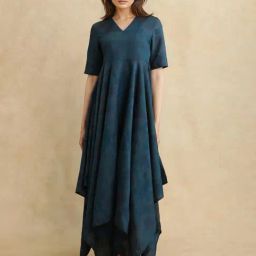 RAREISM Blue Polyester Printed Short Sleeves Dress-image-58
