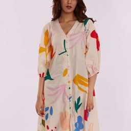 POPPI Women Floral Printed Knee-Length Cotton A-Line Dress-image-48