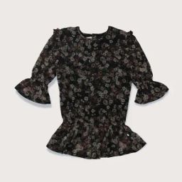 Gini & Jony Kids Black Cotton Floral Print Top-picture-1