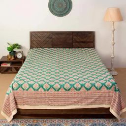 Fabindia Home Paro Green Cotton 118 TC 163 GSM Hand Block Printed Double Bed Cover-image-77
