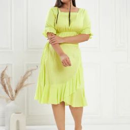 CURVE BY KASSUALLY Green & Beige Midi Crop Top With Skirt-image-8