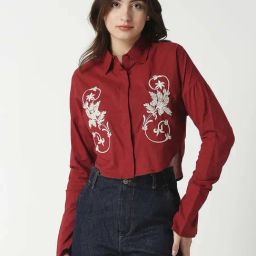 Remanika Maroon Cotton Embroidered Shirt-image-49
