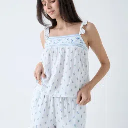 Wunderlove by Westside White Floral Cotton Top with Shorts Set-picture-16
