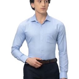 Park Avenue Blue Cotton Slim Fit Texture Shirt-image-93