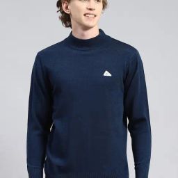 Monte Carlo Blue Wool Blend Regular Fit Solid Pullover-image-90