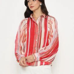 Madame Red Regular Fit Striped Shirt-24