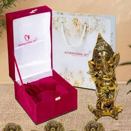 INTERNATIONAL GIFT 7Pc Lord Ganesh Playing With Flute & Om Diya-image-17
