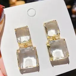 BEYTER Cubic Zirconia Stone Studded Square Shaped Drop Earrings image 5