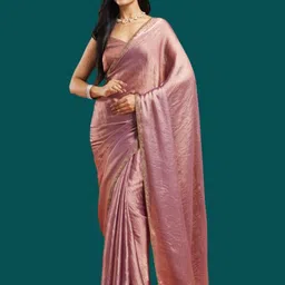 LOROFY Solid Organza Saree with Embellished Border-picture-17