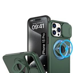 Luxury Kase Unisex iPhone 15 Pro Mag Safe Shockproof Rugged Back Case with Ring Kickstand-16