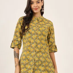 BAESD Floral Print Mandarin Collar Roll-Up Sleeves Ethnic Cotton Top-picture-19