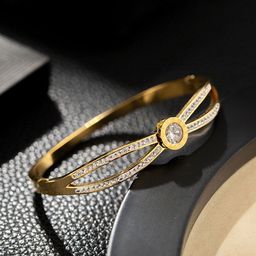GOLDIWALA Women Cubic Zirconia Gold-Plated Bangle-Style Bracelet-image-89