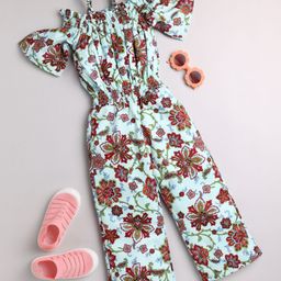 TOONYPORT Half Sleeves Cold Shoulder Floral Print Jumpsuit - Green-image-45