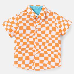 Babyoye 100% Cotton Eco Jiva Finish Half Sleeves Checks Shirt - Orange-image-17