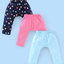 Babyhug Cotton Ankle Length Diaper Leggings Dot & Hearts Print Pack Of 3- Pink & Blue-image-68