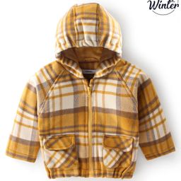 Babyoye Full Sleeves Hooded Jacket Checkered - Yellow-image-44