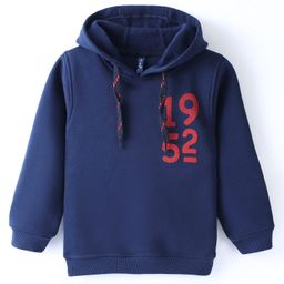 Little Kangaroos Full Sleeves Fleece Cotton Hoodie with Numbers Print - Navy Blue-image-87
