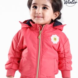 Babyoye Solid Colored Full Sleeve Jacket with Sunflower Patch - Pink-image-87
