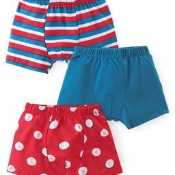 Babyhug 100% Cotton Knit Boxers  Solid Number & Striped  Print Pack of 3- Red & Blue-image-20