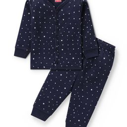 Babyhug Full Sleeves Front Open Thermal Vest And Legging With Star Print - Navy Blue-image-52