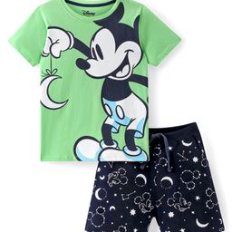 Honeyhap Disney Cotton Knit Half Sleeves Shorts Night Suit With Mickey Mouse Graphics - Light Green-image-65