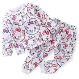 Babyhug Disney Single Jersey Full Sleeves Night Suit With Marie Print - White-picture-17