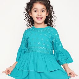 ISHTI Three Fourth Sleeves Sequin Detailed Top - Blue-image-49