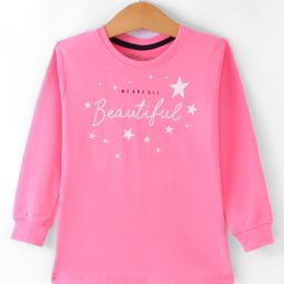 Doreme Single Jersey Knit Full Sleeves T-Shirt With Text Print - Pink-image-89