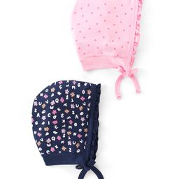 Doodle Poodle 100% Cotton Caps with Polka Dots Print Pack of 2 - Navy & Pink-image-99