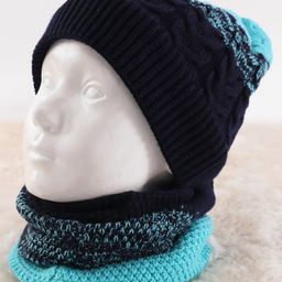 Pine Kids Knit Woollen Cap & Muffler Blue & Black - Diameter 10.5 cm-image-19