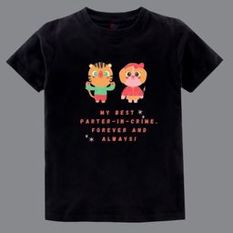 KAVEE Pure Cotton Friendship Day Theme Half Sleeves Partner In Crime Text Printed Tee - Black-picture-1