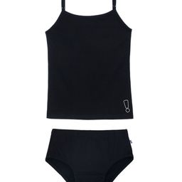 Plan B Cotton Sleeveless Solid Camisole With Panty - Black-image-3