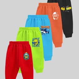 KUCHIPOO Pack Of 5 Skateboard & Cool Bro Text Printed Pajamas - Red Green Blue Orange & Black-picture-21