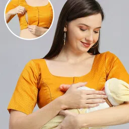 Dummy Shape Cotton Half Sleeves Abstract Foil Printed Maternity Blouse With Nursing Access - Mustard Yellow-picture-22