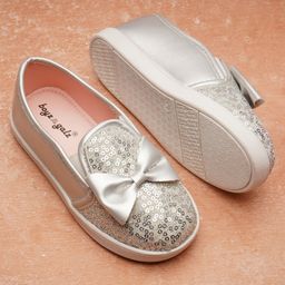 boyz n galz Sequin Embellished &Bow Applique Detailed Shoes - Sliver-image-36