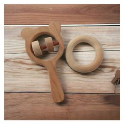 neemtoys Neem Wooden Combo of Rattle & Teether- Mickey Head & Ring Shapes-12
