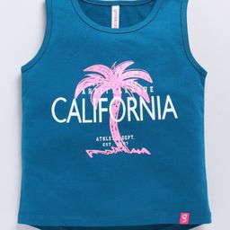 giniekids Cotton Blend Sleeveless California Text Printed Vest - Teal Green-image-1